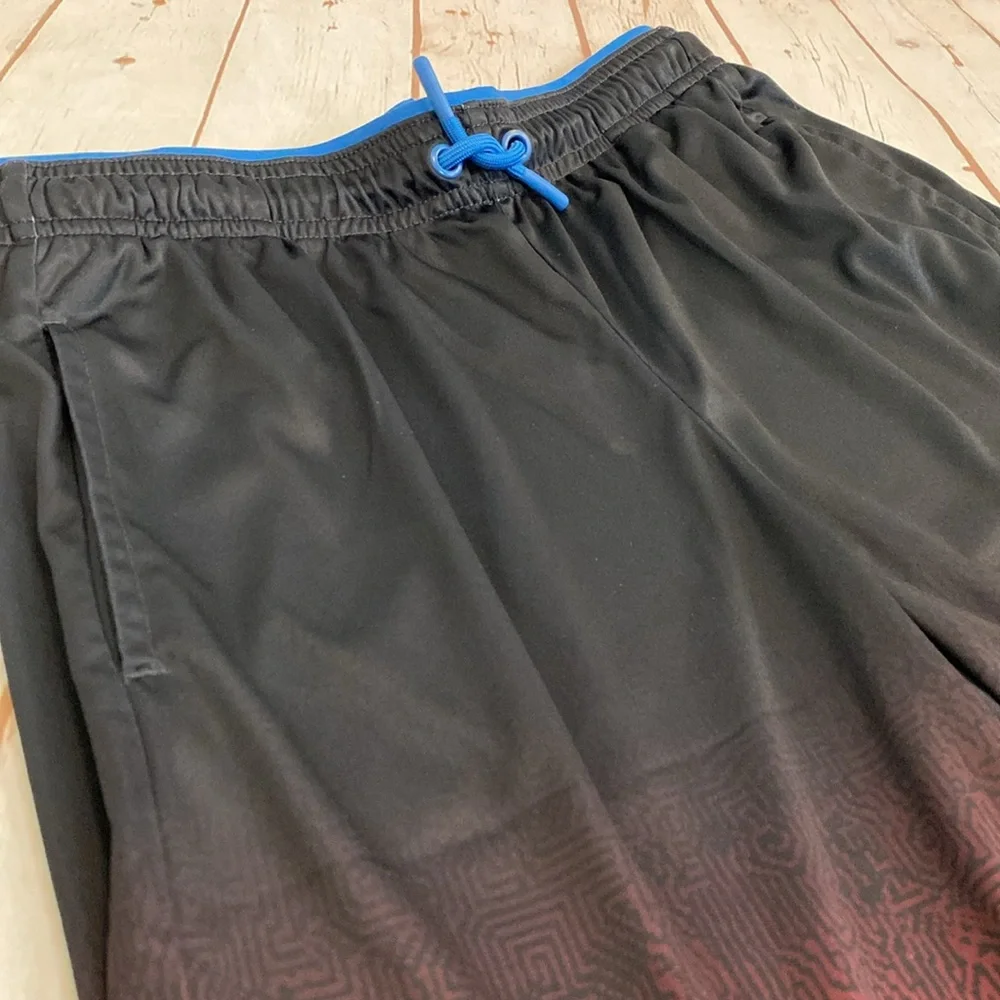 All In Motion Black/Red/BlueDrawstring Unlined Swim Trunks With Pockets